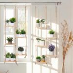 Novabright Window Hanging Plant Shelf with Wooden Shelves Macrame Rope Hanging P... - Image 2