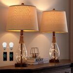 OYEARS Bedside Table Lamps Set of 2 with USB, Modern Bedside Lamps Retro Farmhou... - Image 2