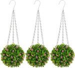 Oairse 3 Pcs Artificial Hanging Topiary Flower Ball - 6.3" Fake Hanging Topiary ... - Image 2