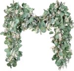 Ouddy Decor Eucalyptus Garland 6.56 Ft Lush Silver Dollar Leaves Boxwood with Wh... - Image 2