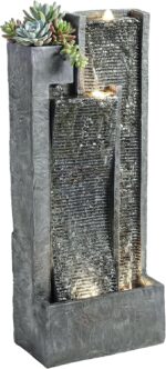 Outsunny 40" Tall Outdoor Waterfall Fountain with LED Lights and Planter, 3-Tier... - Image 2