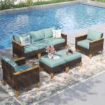 PHI VILLA 7-Piece Wicker Patio Conversation Set, Outdoor Rattan Sectional Pool F... - Image 2
