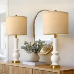 PORTRES 27" Modern Ceramic Table Lamp Set of 2 for Living Room White & Gold Beds... - Image 2