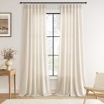 Pinch Pleated Linen Curtains 96 Inch Length 2 Panels for Living Room Bedroom Nat... - Image 2
