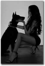 Poster Decorative Canvas Painting Woman With Doberman Poster Black And White Lux... - Image 2