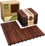Premium Acacia Wood Interlocking Deck Tiles, 12"x12"x0.9" Outdoor Patio Flooring... - Image 2