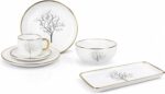 Premium Porcelain Dinnerware Set - 32 Pieces with Gold Rim, Plates, Bowls and Cu... - Image 2