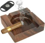 Premium Wooden Cigar Ashtray with Cigar Cutter, Large Cigarette Ash Tray Set wit... - Image 2