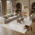 PureCozy 6x9 Area Rug Washable Neutral Beige Vintage Living Room Bedroom Carpet ... - Image 2