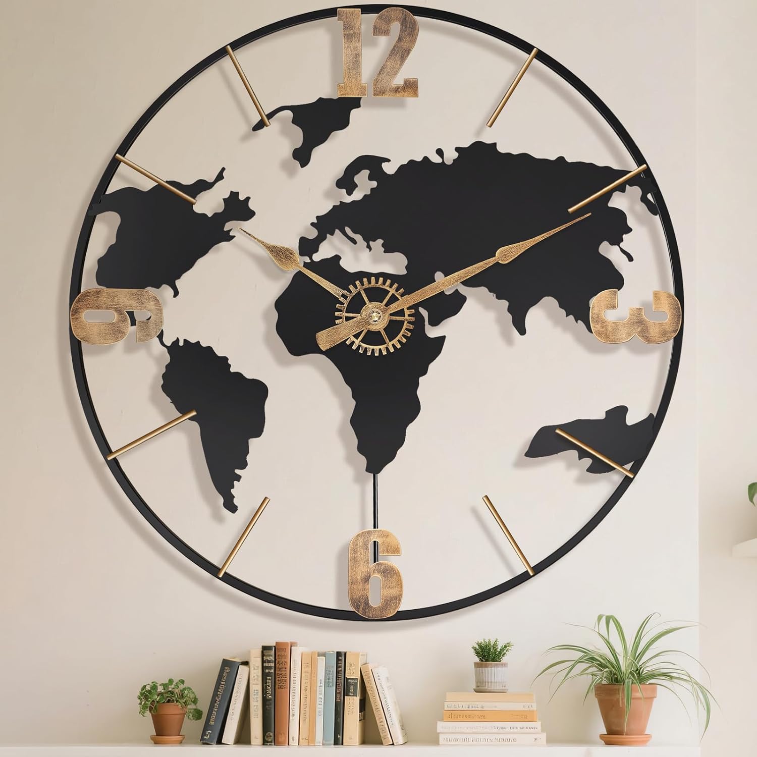 Pytha Sight 24 Inch Large Wall Clock,Modern Decorative Big World Map with Vintag... - Image 2
