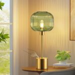QiMH Glass Table Lamp for Living Room, Modern Bedside Lamp with Green Ribbed Gla... - Image 2