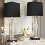 QiMH Table Lamps Set of 2, Bedroom Lamp with USB A+C Charging Ports, Modern Glas... - Image 2