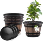 Quarut Plant Pots Set of 4 Pack 12 inch,Large Whiskey Barrel Planters with Drain... - Image 2