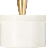 Queenza White Marble Salt Cellar with Lid and Brass Knob, 3 Inch Salt Box - Image 2