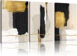 RZIGERNO 3 Pcs Black White and Gold Abstract Wall Art Modern Textured Framed Can... - Image 2