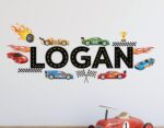 Race Cars Wall Decal for Boys Room - Custom Name Car Bedroom Decor - Car Themed ... - Image 2