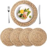 Round Woven Placemats Set of 4, Natural Water Hyacinth Place Mats, Boho Wicker P... - Image 2