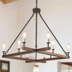 Rustic L53'' Wooden Square Chandelier 10-Light Farmhouse Unique Rectangular Cand... - Image 2