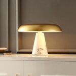 SAFAVIEH Lighting Collection Vaughan Brass Gold/White Modern Dome Mushroom 10-in... - Image 2