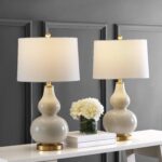 SAFAVIEH Lighting Collection – Karlen Set of 2 Cream & Gold Leaf Double Gourd Gl... - Image 2