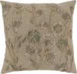 SARO LIFESTYLE Genevieve Collection Stone Washed Floral Pillow Cover, 20", Taupe - Image 2