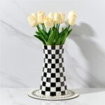 SIDUCAL Elegant Black and White Checkered Pattern Ceramic Vase – Modern Home Déc... - Image 2