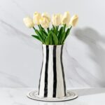 SIDUCAL Elegant Black and White Striped Ceramic Vase – Modern Home Décor Flower ... - Image 2