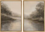 SIGNWIN Framed Canvas Print Wall Art Set Calm Misty Riverside Forest Landscape I... - Image 2