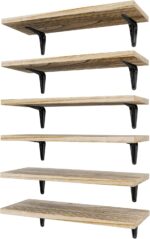 SKYSEN Floating Shelves for Wall Set of 6, 15.7in Wood Wall Shelf for Decor, Bat... - Image 2