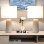 SOTTAE 23" Modern Ceramic Table Lamps with White Fabric Shade Set of 2, White Ta... - Image 2