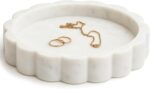 STRONA White Scalloped Marble Tray - 8" Round Stone Vanity Tray for Perfume & Je... - Image 2