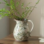 SURE YUESI 7.9" Green Pitcher Vase with Handle, Vintage Chinoiserie Ceramic Flor... - Image 2