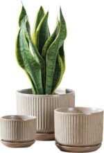SURE YUESI Speckle Gray Ceramic Plant Pots Set of 3 (4.3”+5.5”+6.7”) Indoor Stri... - Image 2