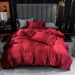 Satin Bedding Set King Wine Red Silk Like Satin Duvet Cover Set Luxury Soft Burg... - Image 2
