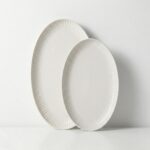 Serving Dishes, 12/14", Durable Ceramic Platters, Ribbed Rim, Oval, Microwave an... - Image 2