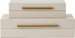 Set of 2 Beige Shagreen Decorative Storage Boxes with Gold Metal Handles – Faux ... - Image 2