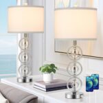 Set of 2 Modern Silver Table Lamps with 2 USB Charging Ports, 27“ Tall Crystal B... - Image 2
