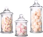 Set of 3 Apothecary Jars Glass, Apothecary Jars with Lids Bathroom, Clear Candy ... - Image 2
