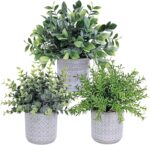 Set of 3 Assorted Small Potted Plants Fake Eucalyptus and Rosemary Plants in Gra... - Image 2