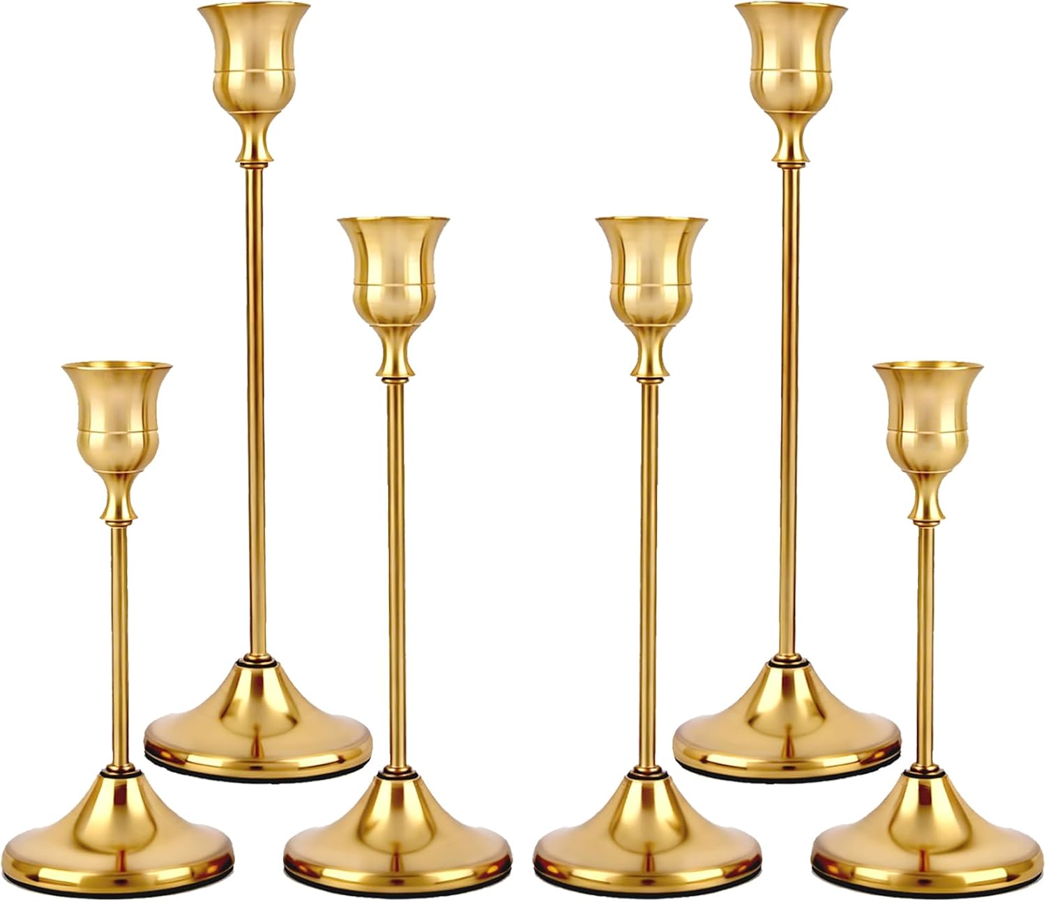 Set of 6 Gold Metal Taper Candlestick Holders Vintage Brass Home Decor for Dinin... - Image 2