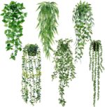 Sggvecsy Fake Hanging Plants 6 Pack Artificial Hanging Eucalyptus Plants Potted ... - Image 2
