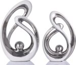 Silver Ceramic Home Decor, Ceramic Abstract 2 Piece Set, Mid-Century Modern Art ... - Image 2