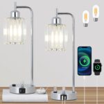 Silver Table Lamps Set of 2, Crystal Bedside Lamps with LED Bulbs, Small Side Ni... - Image 2