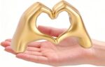 Small Heart Hands Sculpture-Gold Shelf Decor for Living Room, Love Finger Statue... - Image 2
