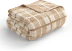 Snuggle Sac Checkered Throw Blanket for Couch, Super Soft Cozy Warm Knit Netural... - Image 2
