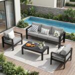 Solaste Aluminum Outdoor Patio Furniture Set, 5 Seats Patio Sectional Sofa with ... - Image 2