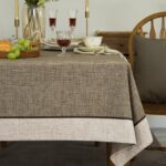 Solid Bordered Retro Tablecloths Classic Textured Table Clothes Linen Style Rust... - Image 2