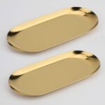 Stainless Steel Decorative Tray, Set of 2, 9 Inch Long, Jewelry Dish Cosmetics O... - Image 2