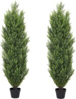 THE BLOOM TIMES Artificial Topiary Cedar Trees Outdoor 4FT Tall 2 Set, Realistic... - Image 2