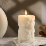 Threlaco Flower Pillar Candle Sculptured Ribbed Pillar Candle 3.8 x 2.6 inch Han... - Image 2